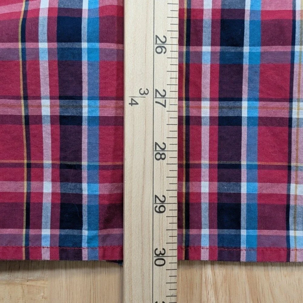 Banana Republic XXL Plaid Short Sleeve Button Up Shirt Red Blue Cotton